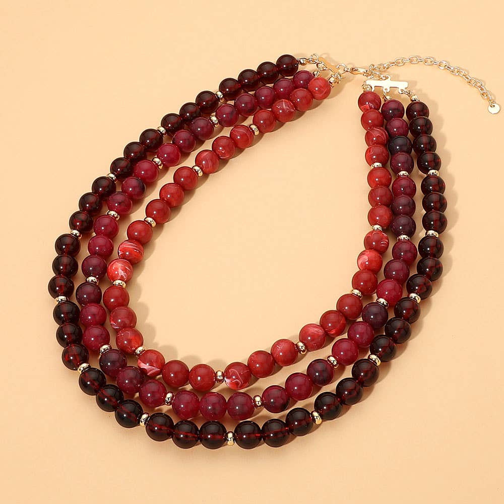 Triple Strand Beaded Statement Necklace