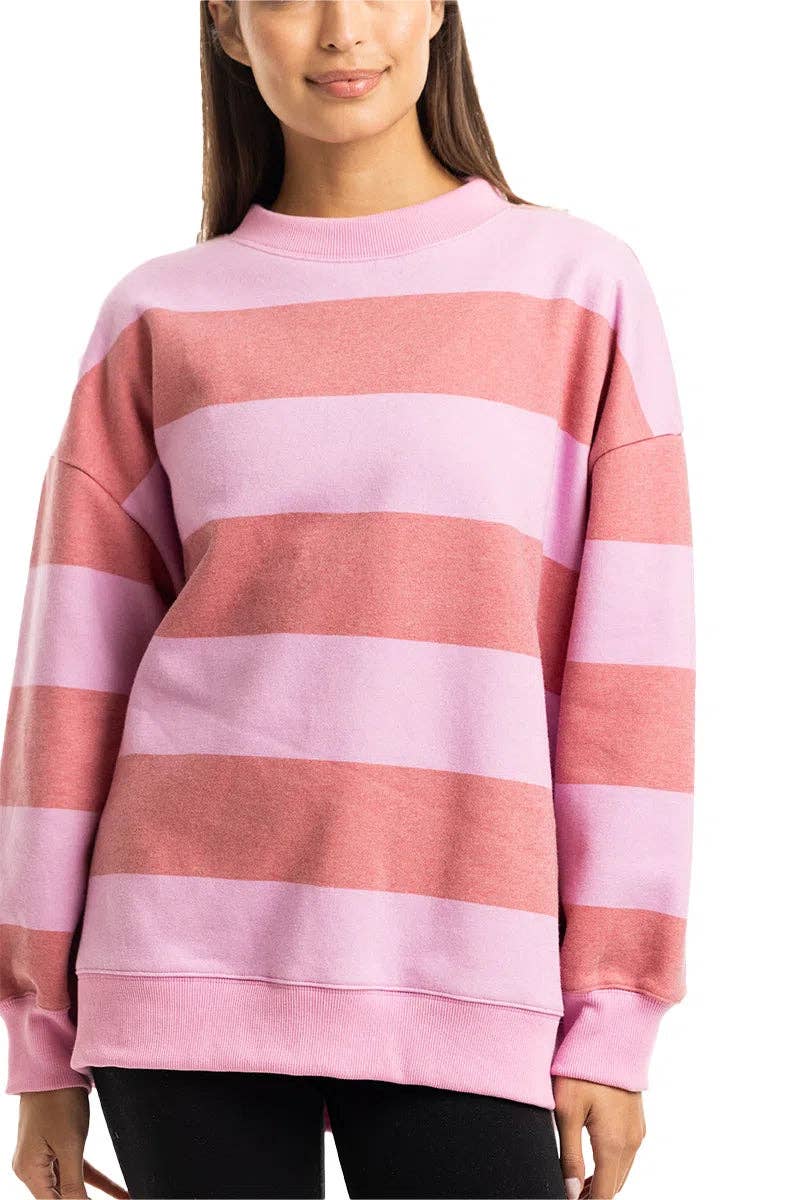 Pink and Light Pink Striped Mockneck Sweatshirt