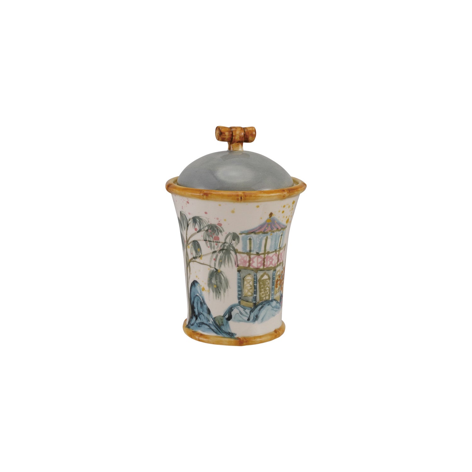 Hand-Painted Scenic Ceramic Canister