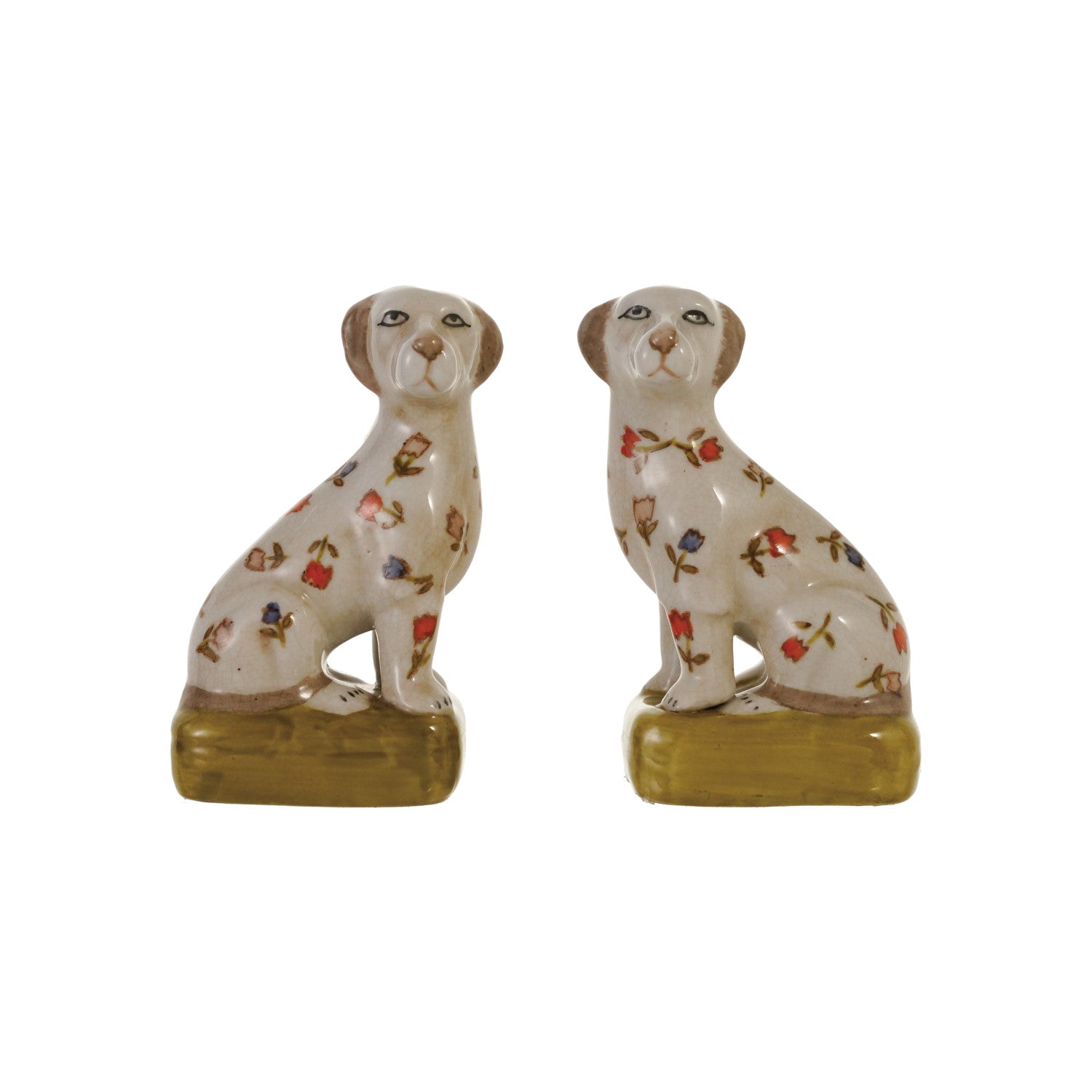 Floral Ceramic Dog Figurine Set