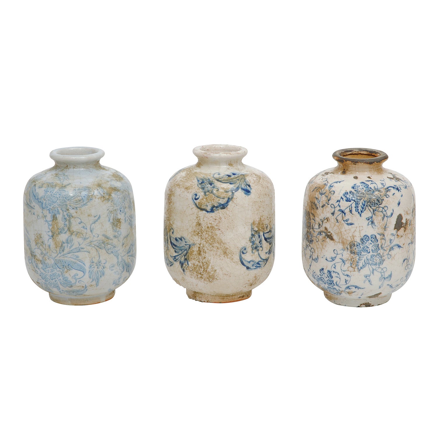 Distressed Blue & White Ceramic Bud Vase