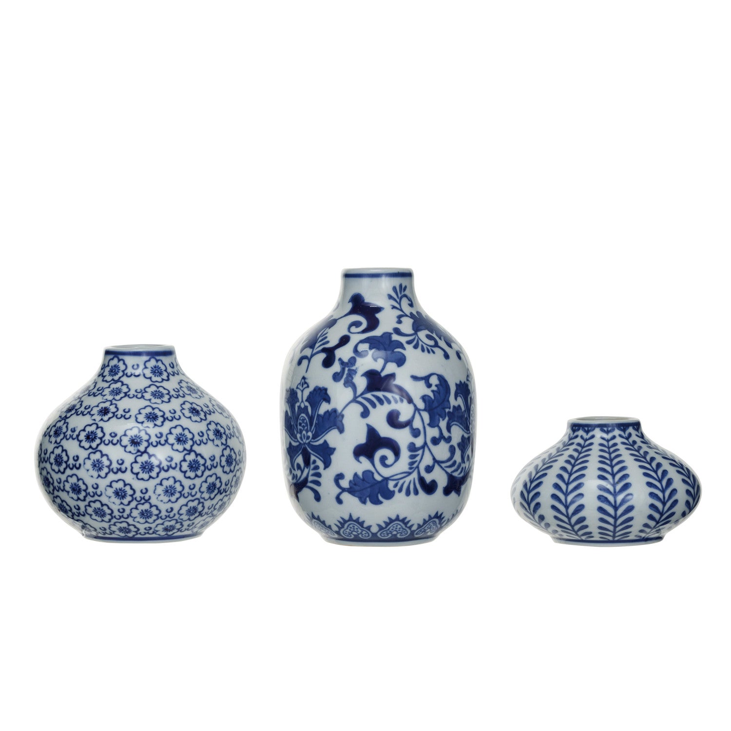 Blue & White Ceramic Bud Vase Set