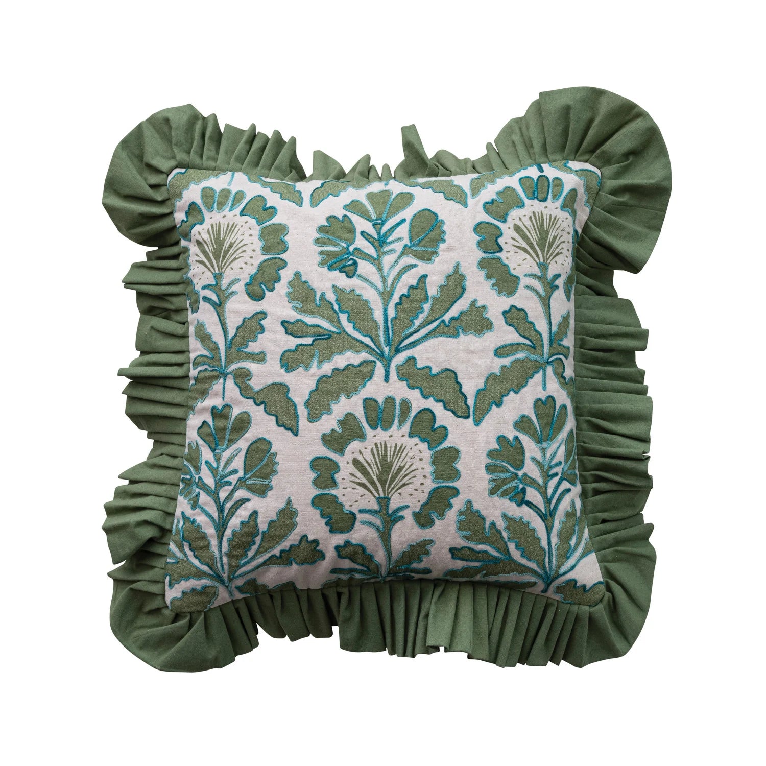 Sage Botanical Ruffle Throw Pillow