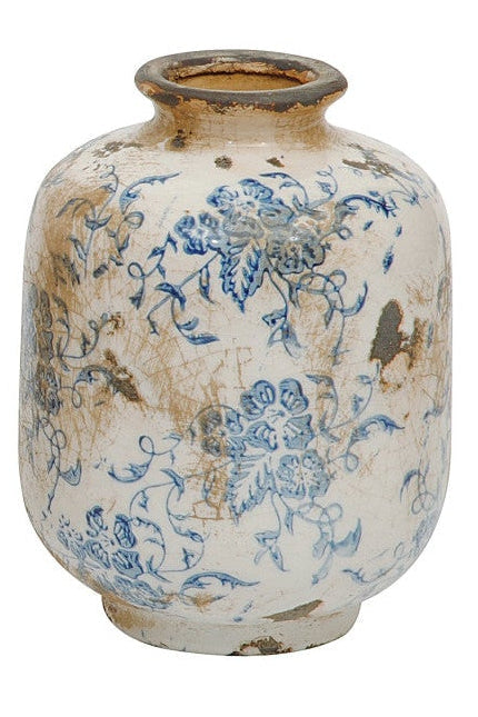 Distressed Blue & White Ceramic Bud Vase