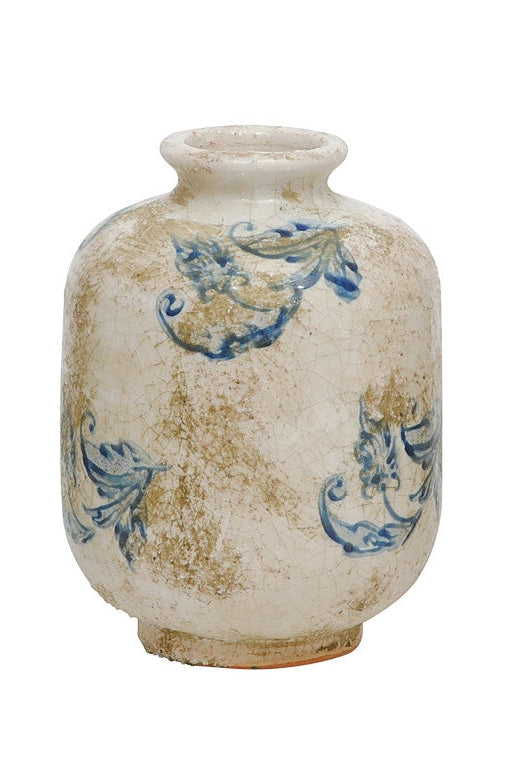 Distressed Blue & White Ceramic Bud Vase