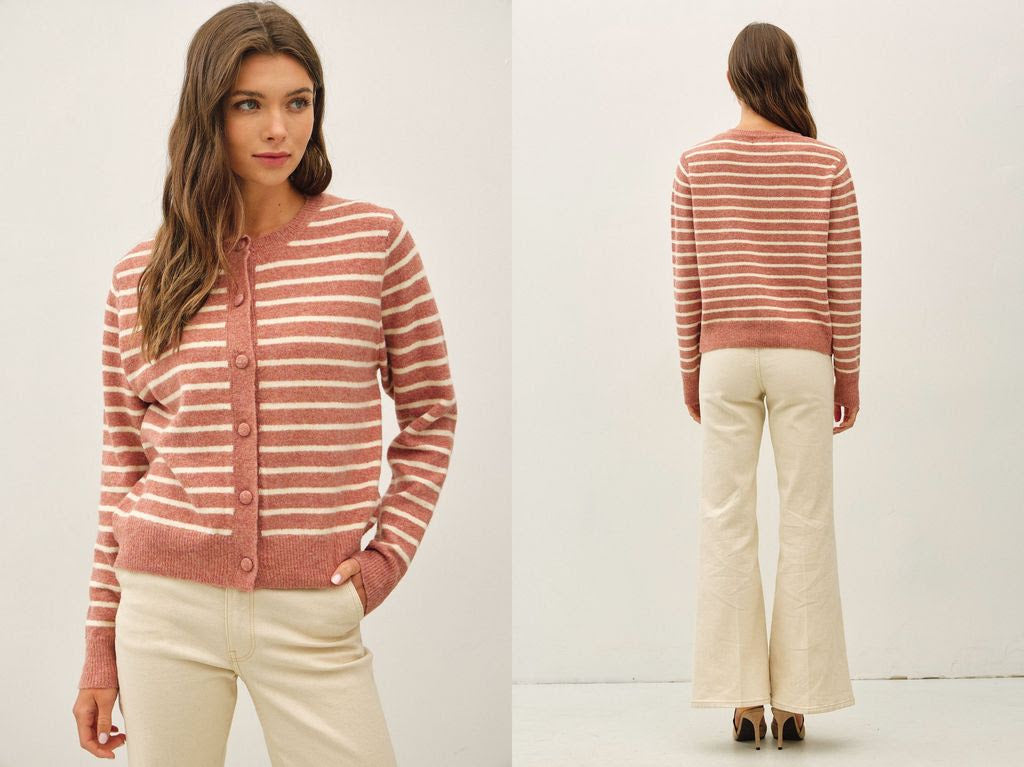 Rose Stripe Button-Up Cardigan