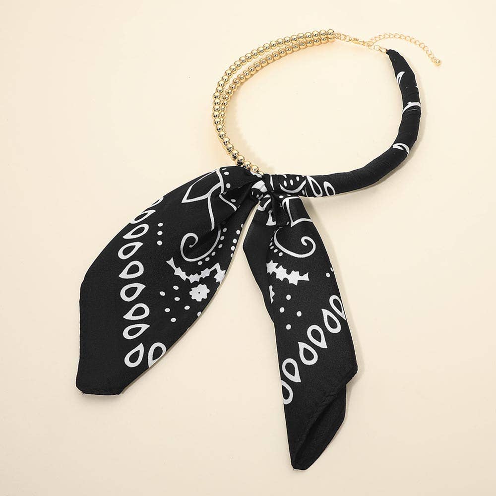 Abstract Pattern Fabric Scarf Double Bubble Chain Necklace