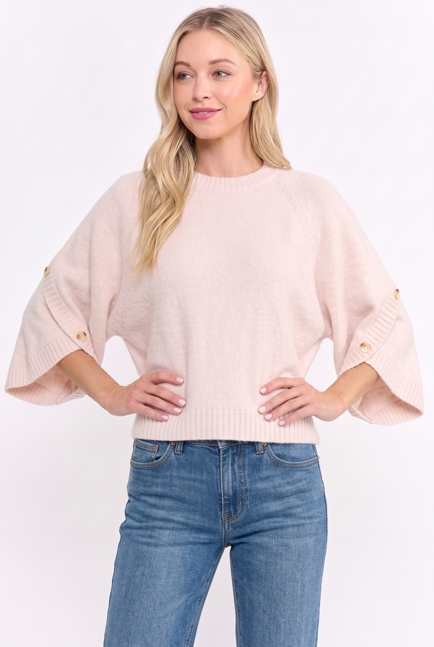 CJW27001 BUTTON SLEEVE KNIT PULLOVER