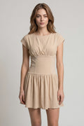 Sand Smocked Waist Mini Dress