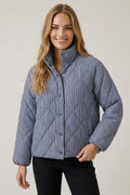 Slate Stripe Quilted Puffer Jacket