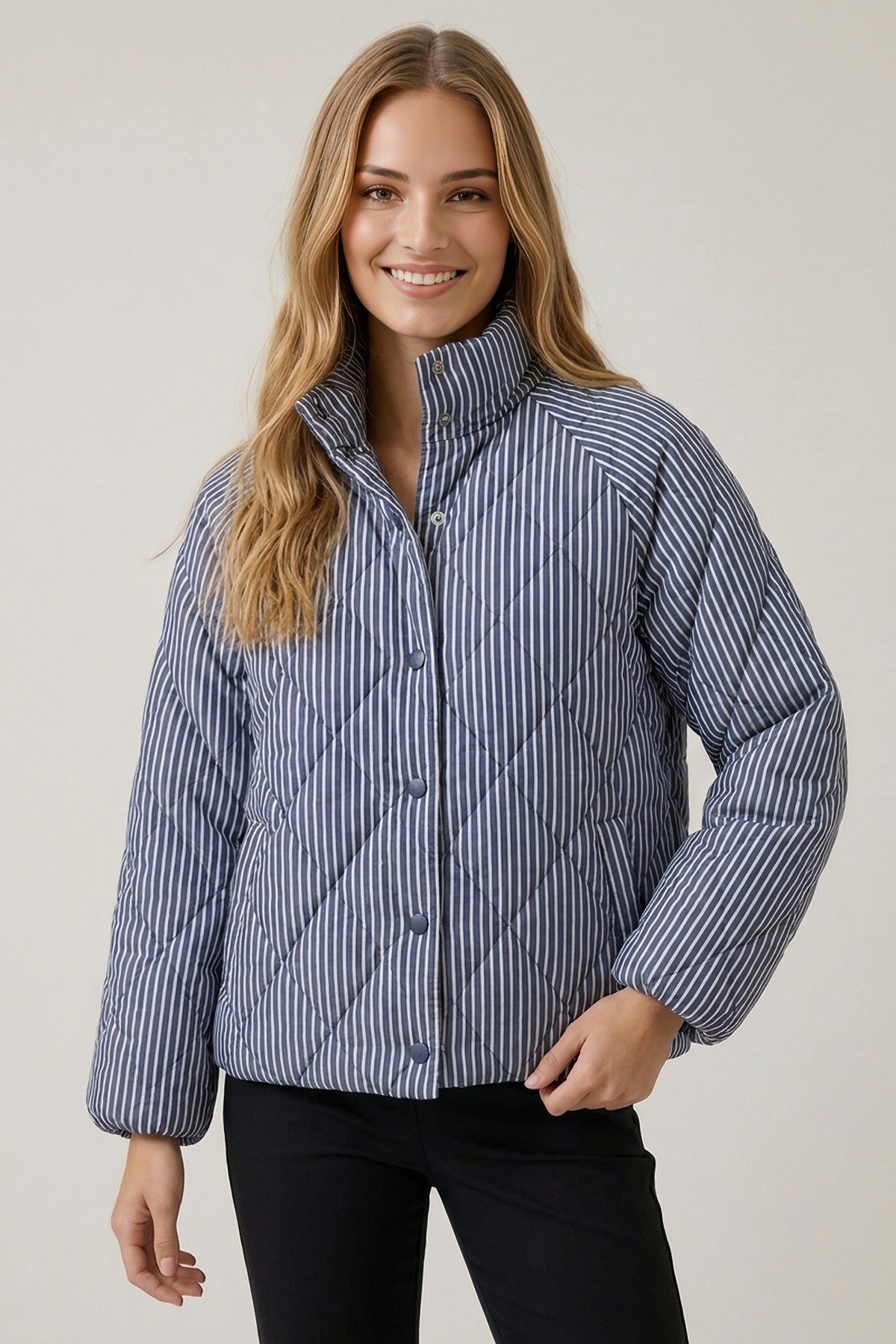 Slate Stripe Quilted Puffer Jacket