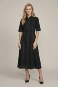 Black Contrast Stitch Midi Dress