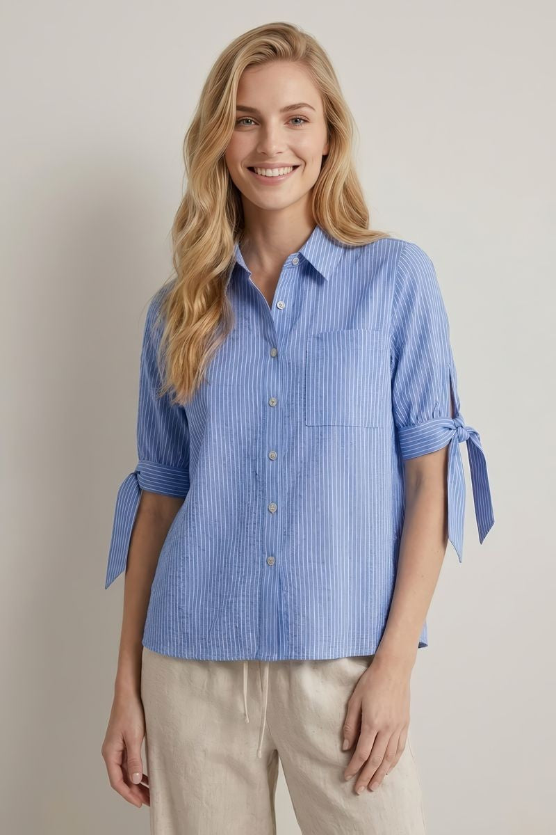 Sky Blue Tie Sleeve Button-Up