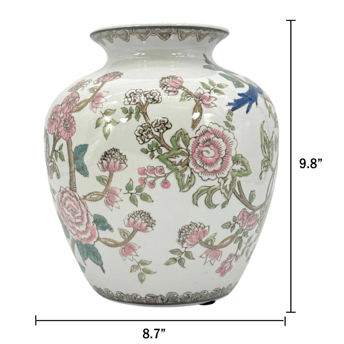 Multicolor Parrot Ceramic Chinoiserie Vase 10"