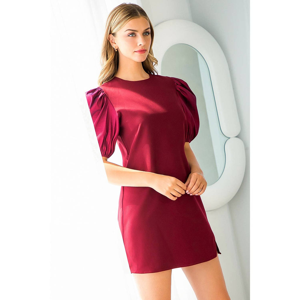 Dupioni Puff Sleeve Dress