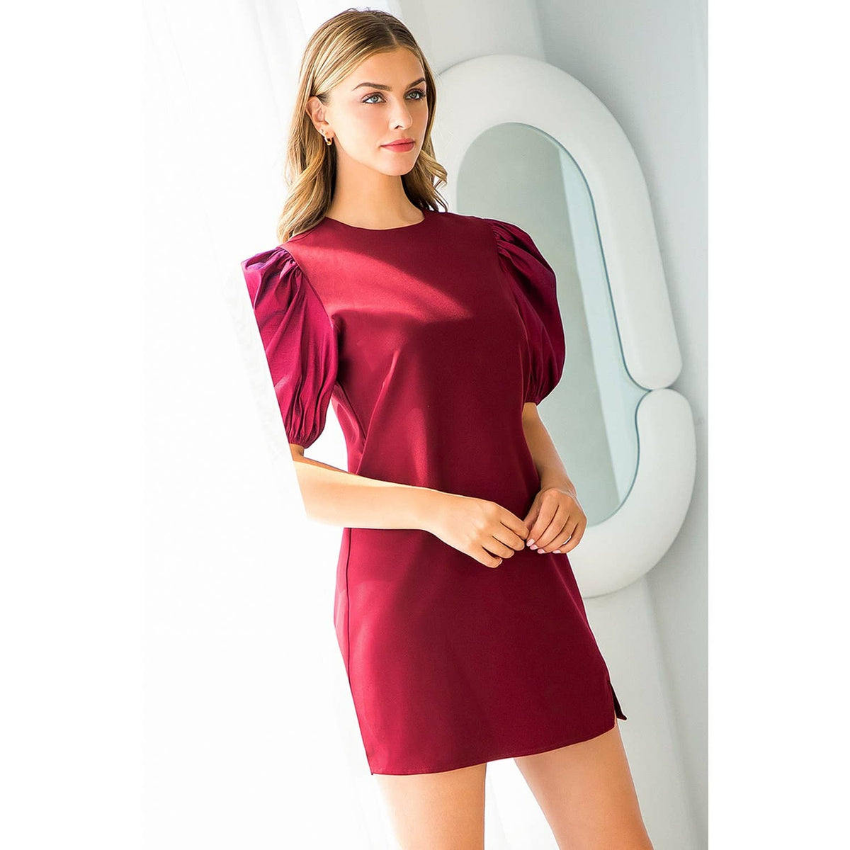 Dupioni Puff Sleeve Dress