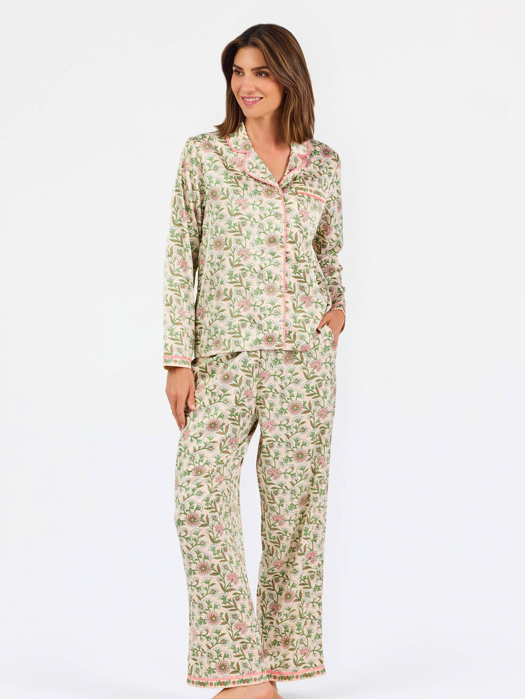Charlotte Satin Pants Set | Thistle Vines Sand