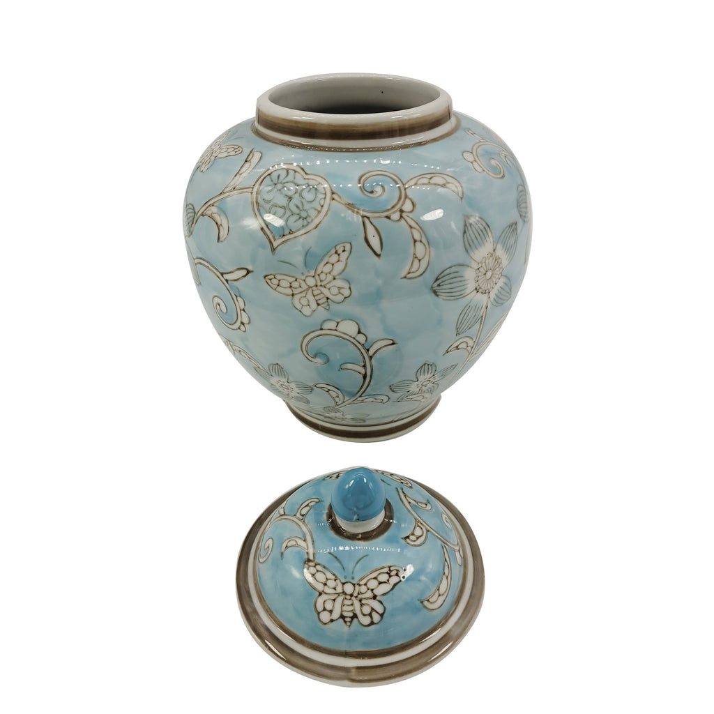 Light Blue & White Ceramic Chinoiserie Ginger Jar 10"