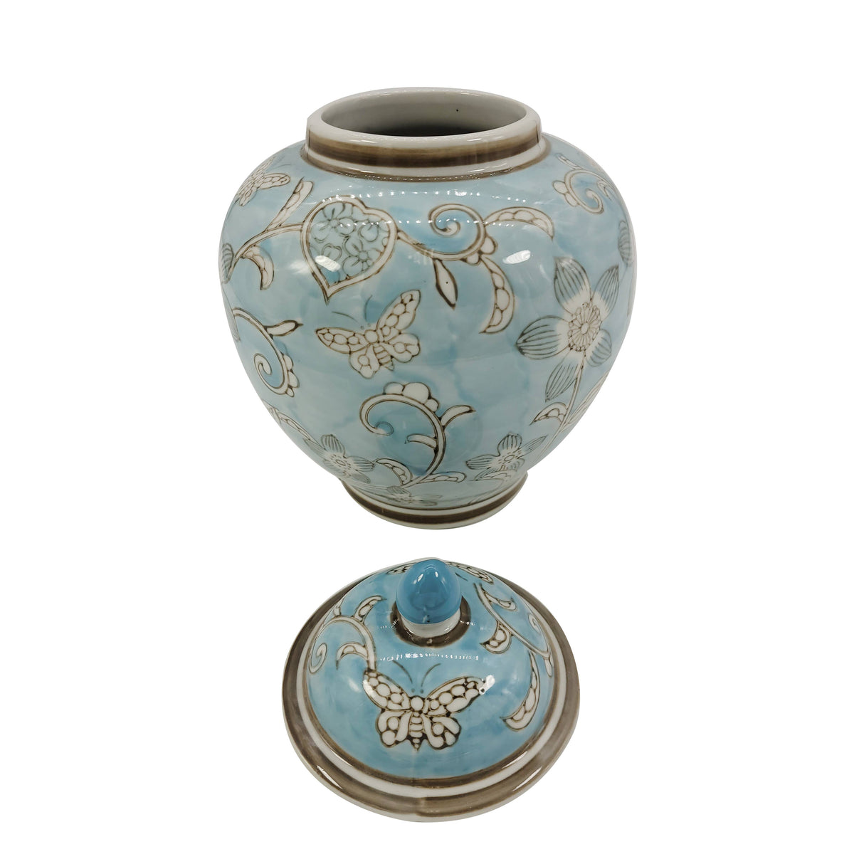Light Blue & White Ceramic Chinoiserie Ginger Jar 10"