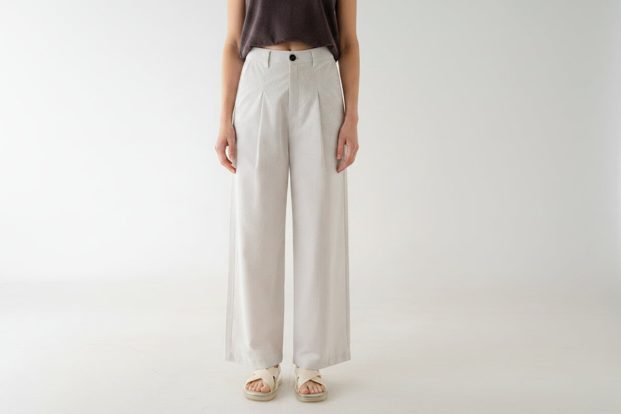 Sand Pinstripe Wide Leg Trousers