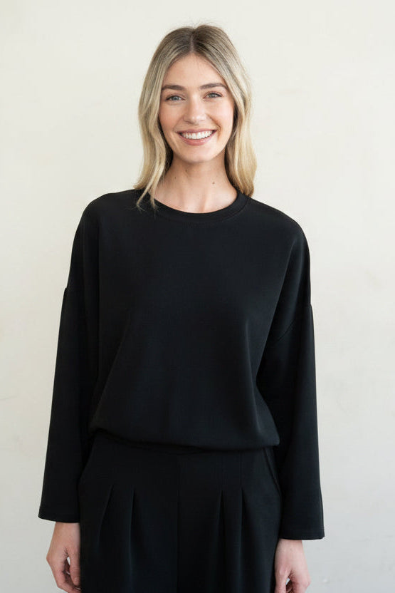 Black Pullover and Snap Side Wide Leg Pants Set