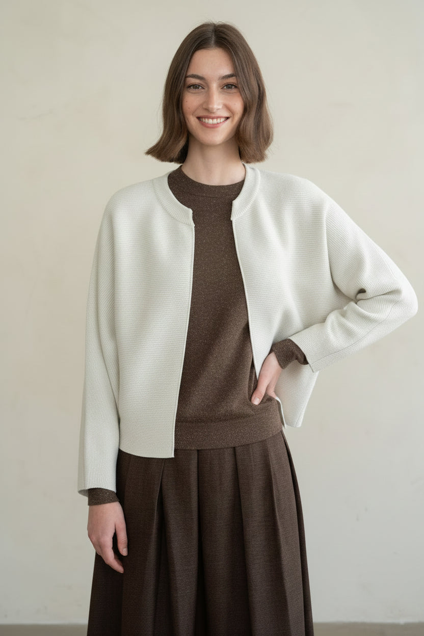 Ivory Ribbed Knit Cardigan
