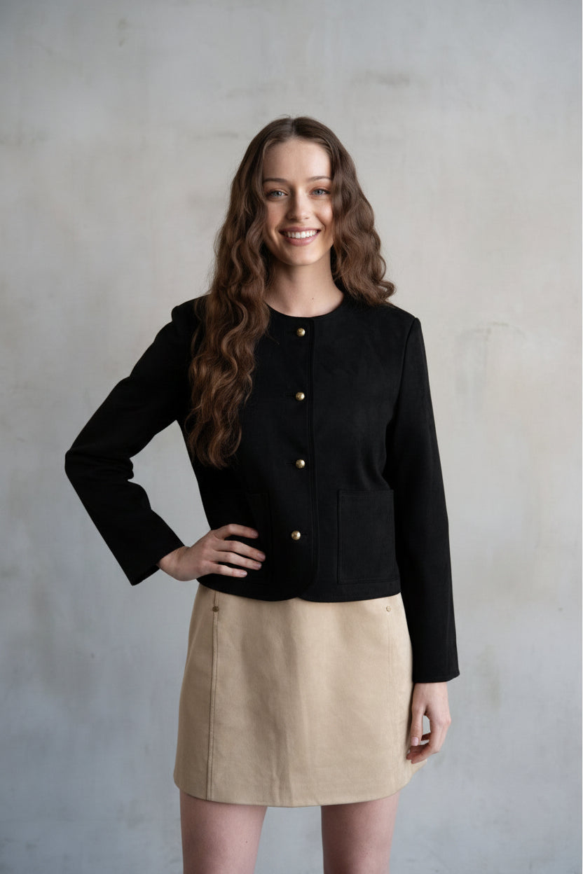Black Suede Button Jacket