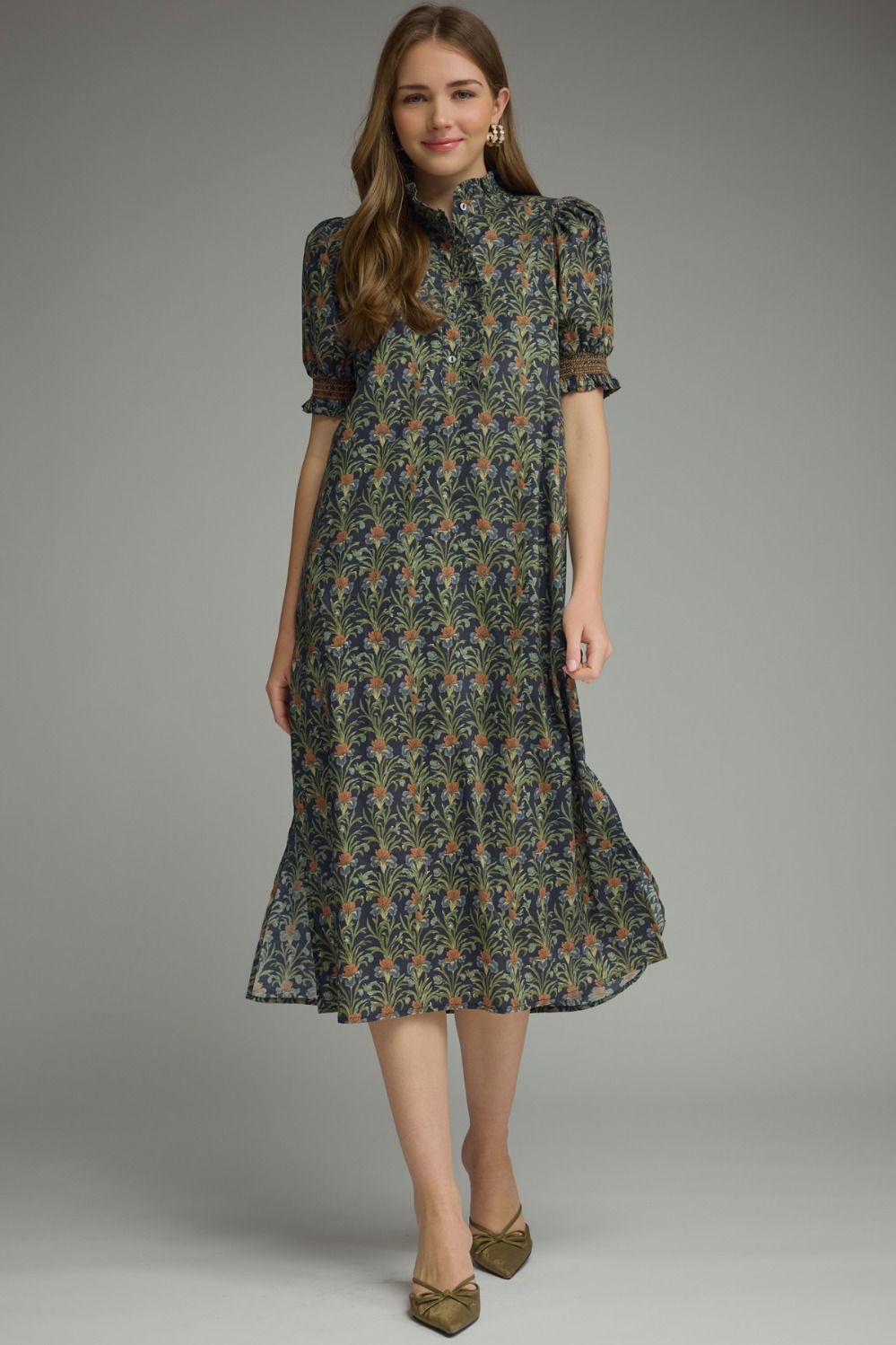 Midnight Botanical Midi Dress
