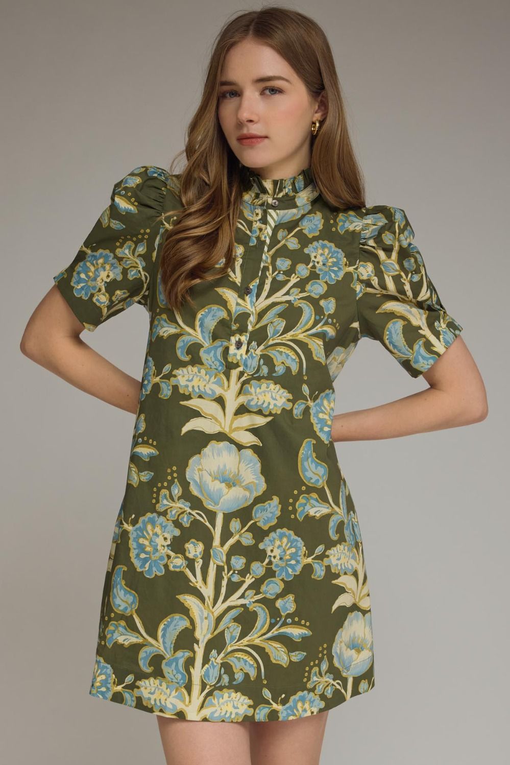 Olive & Blue Botanical Mini Dress