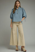 Light Wash Puff Sleeve Denim Blouse