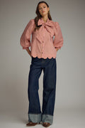 Blush & Brown Bow Stripe Blouse