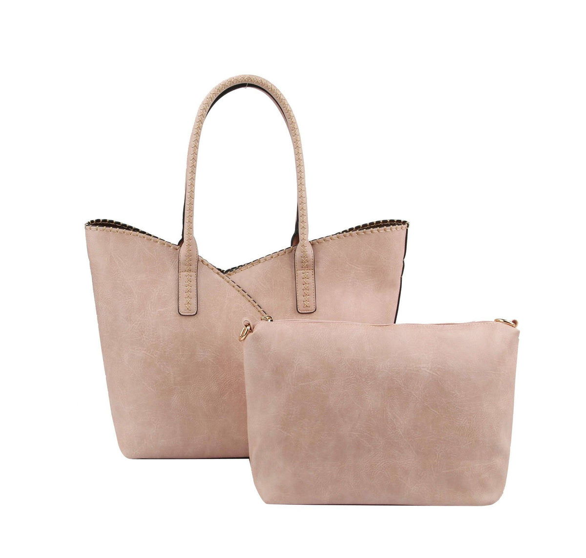 2-in-1 Stitch Trim Detail Shoulder/Tote Set Bag