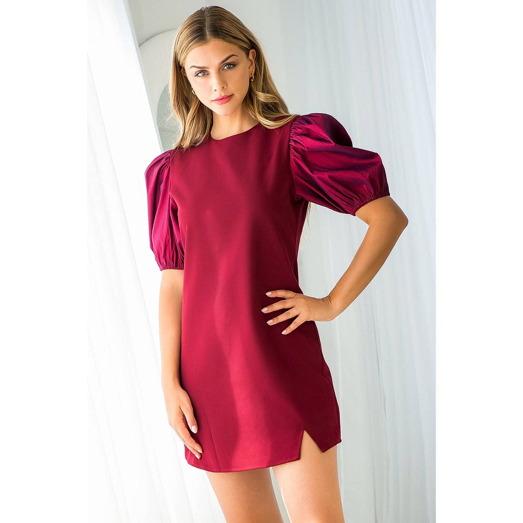 Dupioni Puff Sleeve Dress