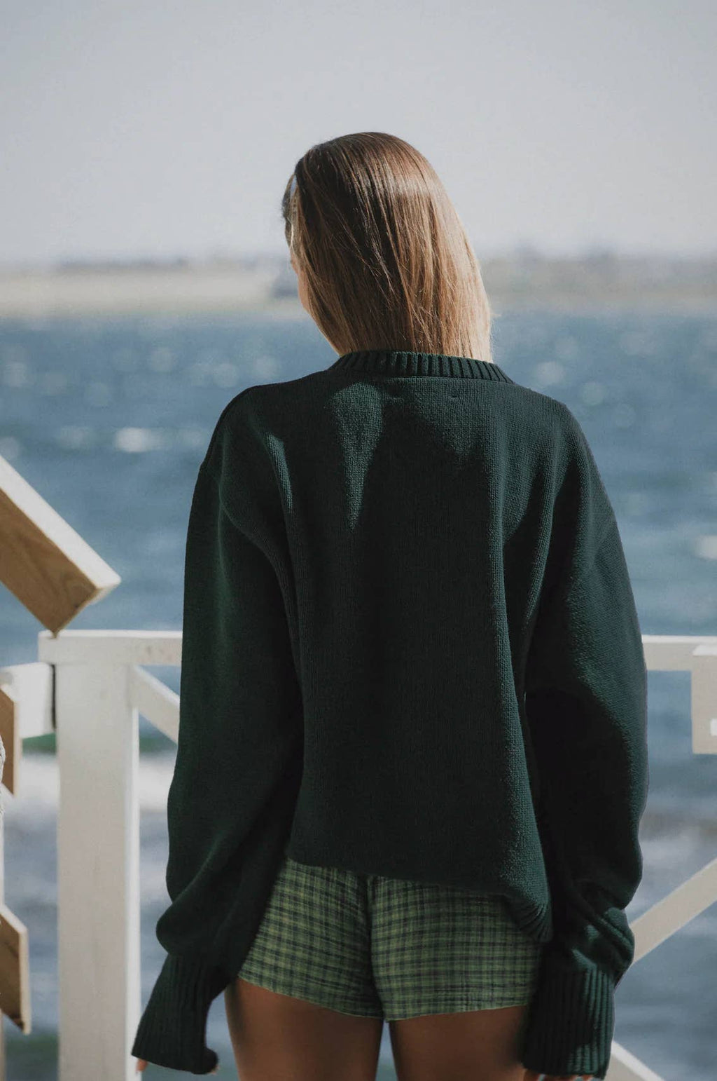 Ocean Coastline Sardine Pattern Crewneck Knit Sweater