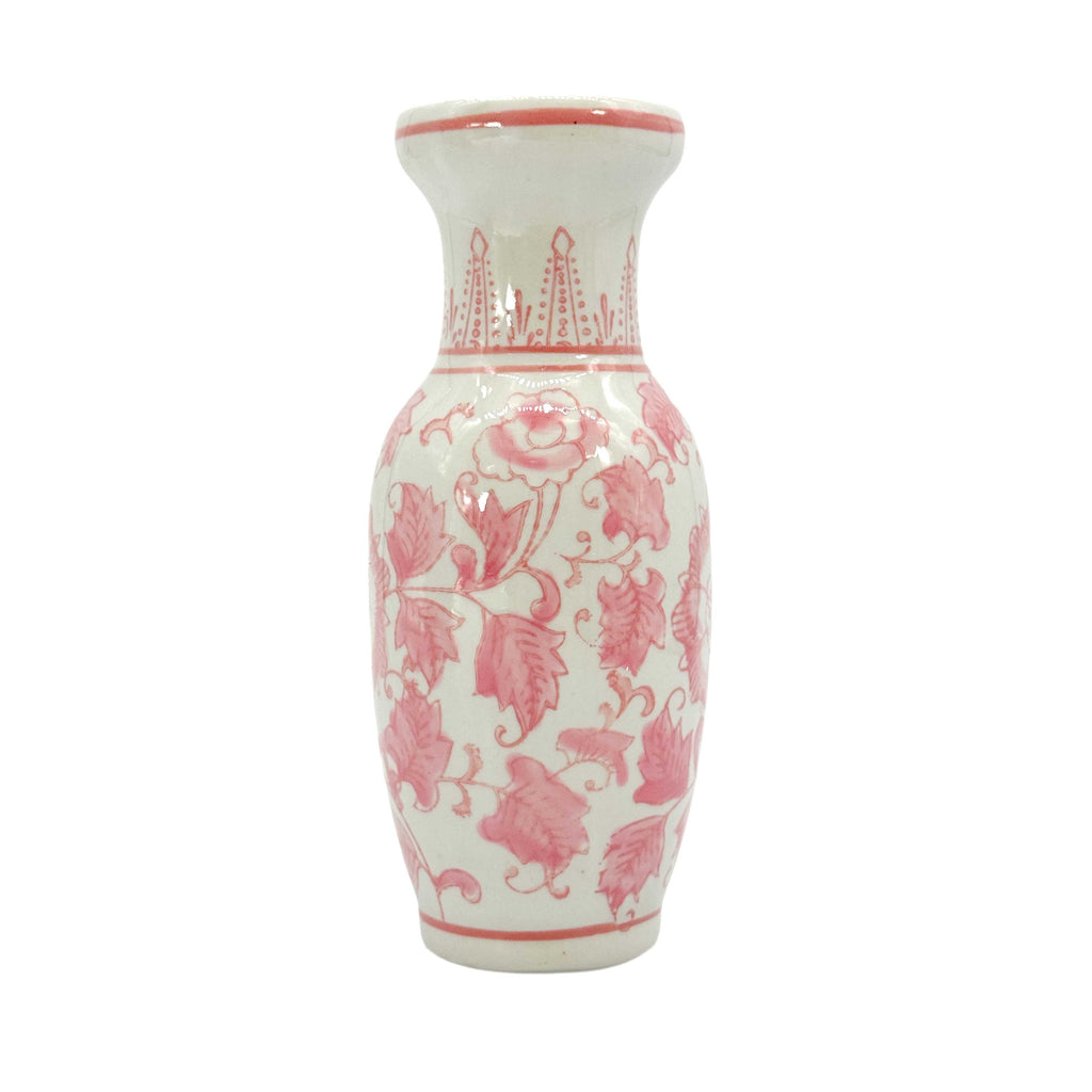8" Pink & White Ceramic Chinoiserie Vases - Set of 4