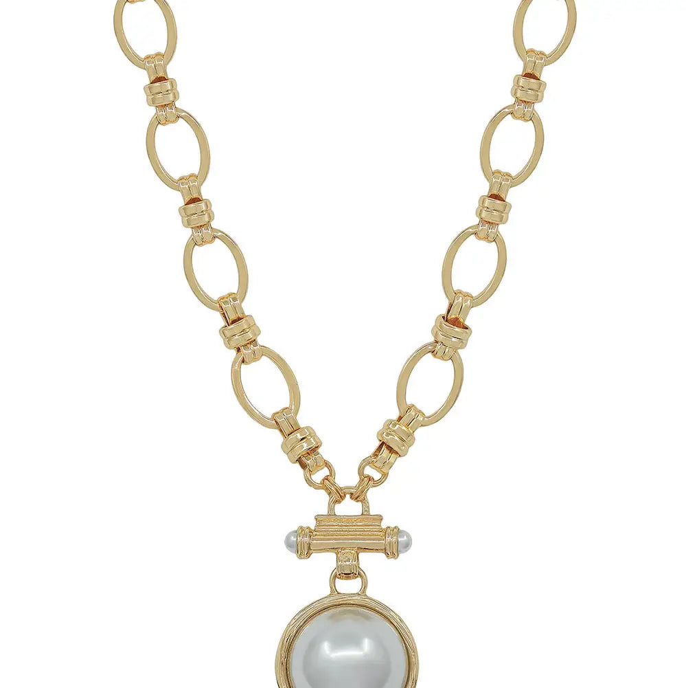 Pearl Toggle Statement Necklace and Earings