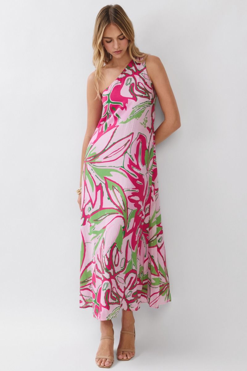 Tropical Bloom One-Shoulder Maxi Dress