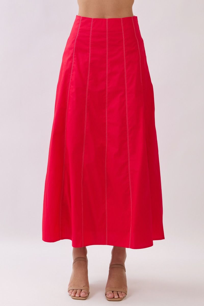 Cherry Contrast Stitch Maxi Skirt