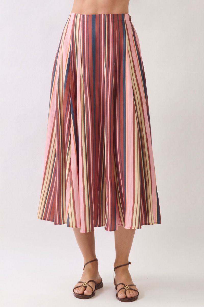 Sunset Stripe Pleated Midi Skirt