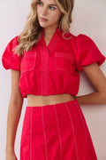 Cherry Puff Sleeve Crop Top