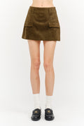 Olive Faux Suede Pocket Mini Skirt