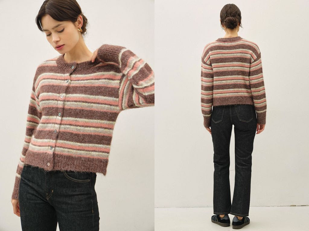 Striped Button-Up Sweater Cardigan